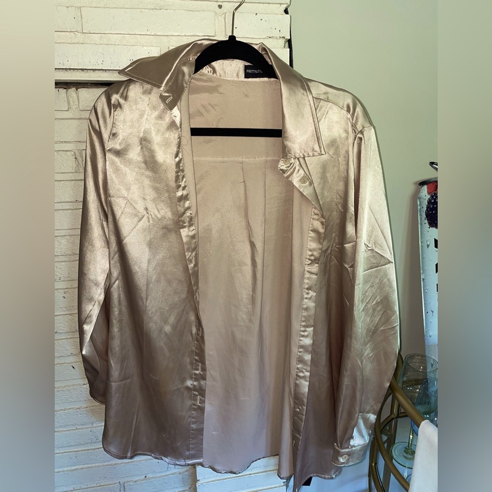 Pretty little thing champagne colored long sleeve oversized button down